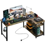 COMHOMA Bureau Gaming en Forme de L, Bureau d’Angle avec Étagères Rangement, Table imformatique avec Port de Charge USB et Prise de Courant, 120L*80P*74H, pour Jouer, Travailler,Marron