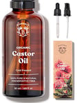 Bionoble Castor Oil Organic Cold Pressed 50ml + Pipette & Pump - Glass Bottle - 100% Pure Hexane Free Organic Castor Oil Cold Pressed - Castor Oil for Hair Growth, Eyelash serum, Beard Oil, Hair Oil