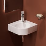 EMKE Petit lavabo d'angle mural en céramique pour salle de bain Blanc 32 x 32 x 15 cm (L x l x H)