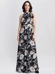 Gina Bacconi Lexi Floral Print Tie Neck Maxi Dress, Black/Multi