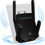 Amplificateur Wi-Fi 1200 Mbit/s double bande, répéteur Wi-Fi 2,4 GHz et 5,8 GHz, amplificateur WiFi avec WPS, amplificateur Internet WiFi avec antennes externes 4 x 2 dBi double bande jusqu'à 3000 m²