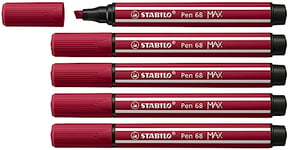 Feutre dessin STABILO Pen 68 MAX ARTY - Lot x 5 Feutres Coloriage Pointe Large - rouge pourpre