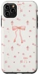 Coque pour iPhone 11 Pro Max Vintage Coquette Rose Bow & Floral sur Beige Soft Girl