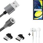 Câble de données + écouteurs pour Samsung Galaxy A80 a. USB de type C et Micr