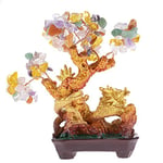 lachineuse - Arbre Dragon 5 Élements - Arbre Feng Shui 19 cm - Décoration Asiatique Dragon Japonais - Arbre de Fortune avec Dragon Doré - Déco Asiatique Pierres Précieuses - Objet Japon Zen