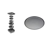 MasterClass Smart Space 7 Piece Non Stick Stackable Bakeware Set & KCMCCB14 Crusty Bake Perforated Pizza Tray with PFOA Free Non Stick, Robust 1 mm Carbon Steel, 32 cm, Grey