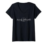 Womens BARELY TOLERABLE Jane Austen Pride & Prejudice Quote Meme V-Neck T-Shirt