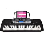 RockJam RJ654 54 Key Keyboard Piano with Power Supply, Sheet Music Stand, Piano Note Stickers & Simply Piano Lessons, Black