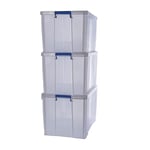 BANKERS BOX 3x 36L Plastic Storage Boxes with Lids. ProStore Super Strong Stackable Plastic Storage Boxes (31.5 x 47.5 x 38cm), Made in the UK, Clear