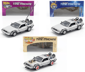 Set of 3 Time Machines DeLorean Back to the Future 1, 2 and 3 Welly 1:24 Car