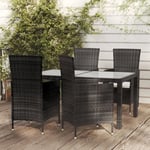 Gouveniail Ensemble Table Chaise de Jardin Salon d'extérieur 5 pcs avec coussins Résine tressée Noir - Noir et blanc - longueur de