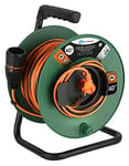 Electraline 49248 Rallonge Prolongateur Jardín avec Enrouleur 40M 2x1.5mm européenne Electralock équipée d'un système de Verrouillage Qui empêche la déconnexione fiche-Prise, Noir/Orange