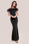 Scuba Off The Shoulder Feather Trim Maxi