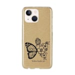 Coque pour Iphone 13 paillettes dore femme papillon