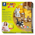 STAEDTLER 8034 16 LZ FIMO Kids Form&Play Playtime & Modelling Polymer Clay Set - "Cats" (Pack of 4 Blocks, Stickers, Modelling Tools & Background Scene)