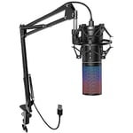 TONOR RGB Micro PC Gaming, USB Microphone Condensateur Professionnel pour Streaming Podcast Studio Enregistrement Singing Youtube Gamer Chant Stream Voix-Off pour Ordinateur de Bureau et Laptop Q9S