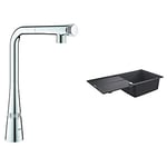 Grohe 31593002 Smartcontrol Mitigeur Évier, Chromé + Evier Composite avec Égouttoir Noir Granite 31641AP0 (Import Allemagne)