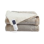 Dreamland Sherpa Tartan Check Heated Throw Beige 