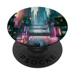 Cyberpunk Cityscape Futuriste Lumineux Retrofuturism PopSockets PopGrip Adhésif