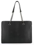 Sac à Main Femmes Chaîne Perle Bille Clou - Cabas Cours Filles Grand Format A4 Lycée - Shopper Python Fourre-Tout Taille XL - Porté Epaule Ville PU Cuir - Chic et Tendance - Noir