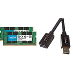 Crucial CT2K8G4SFS824A 16Go Kit (8Go x2) (DDR4, 2400 MT/s, PC4-19200, Single Rank x8, SODIMM, 260-Pin) Mémoire & Amazon Basics Rallonge Câble USB 3.0 mâle A vers Femelle A 1 m