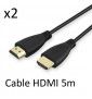 Pack De 2 Cables Hdmi Male 5m Pour Mac Et Pc Gold 3d Full Hd 4k Television Ecran 1080p (Noir)