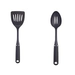 MasterClass Slotted Turner, Heat Resistant Non-Stick Fish Slice, Durable and Easy to Clean, 35.5 cm (14"), Black & Slotted Spoon with Soft Grip Handle, Non Stick Safe Nylon, 34 cm