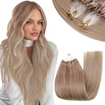 RUNATURE Balayage Extension Anneaux Cheveux Naturel Micro Ring Extension Cheveux Ombre Brun Doré à Blond Extension Anneaux a Froid Cheveux Naturel Remy Lisse 22 Pouces/55cm 50 Mèches/50g #10/14