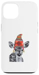 Coque pour iPhone 13 Mère de cerf faon mignon portant un chapeau d'hiver tricoté dessin croquis