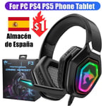 Casque de jeu pour PC Casque de jeu stéréo 9D pour PC, casque de jeu avec micro, 50 mm, avec LED RVB, casque filaire pour TV