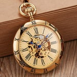 ZYYH Montre de Poche avec chaîne ， Montre de Poche mécanique Automatique en Or de Luxe ， Montres rétro en cuivre ， Pendentifs à Chiffres Romains ， Montre de Poche pour Homme et Femme