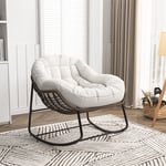 Fauteuil à bascule en rotin, rocking chair inclinable avec coussin rembourré pour porche, salon, Patio, jardin, 105x90x80cm, beige