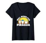 Womens Will Work For Piragua Shaved Ice Fruit Puerto Rico V-Neck T-Shirt