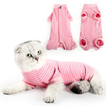 HEYWEAN Cat Recovery Suit Cat Vest Bodysuit After Surgery Stripes Long Sleeve Cat Onesies for Cats Kitten Medical Care Cone Collar Alternatives Pet Surgical Shirt Cat Clothing Pajama Suit