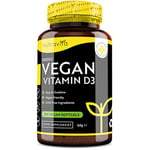 Vegan Vitamin D 1000iu (25ug) - Plant-Based Vitamin D3 Softgel Capsules Derived from Lichen - Maintenance of Healthy Immune System, Muscles, Bones & Teeth - 180 Softgels - Made in The UK by Nutravita