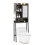 Armoire de Rangement Au-Dessus Toilettes, Porte Coulissante, Étagères Réglables, Meuble wc Autoportant, Cadre en Métal, Gris - Goplus