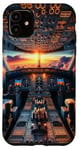 Coque pour iPhone 11 Avion Cockpit Instruments de vol Pilote d'avion Coucher de soleil