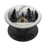 Cabane en bois confortable dans les bois fumé avec pins et forêts PopSockets PopGrip Adhésif