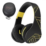 PowerLocus Casque Bluetooth sans Fil, Casque Audio stéréo Pliable sans Fil et Filaire avec Micro intégré, Micro SD/TF, FM pour iPhone/Wiko/Samsung/iPad/PC (Noir/Jaune)