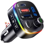 Mohard Bluetooth Voiture, QC3.0 & PD18W USB C Transmetteur FM Bluetooth 5.3 avec Appels Mains Libres, Adaptateur Bluetooth Voiture Autoradio Support Assistant Siri Google, Clé USB, 9 Rétroéclairés RVB