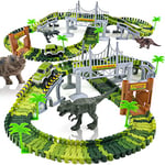 Circuit Voiture Enfant Dinosaure Flexible Tracks Car Jouet De Piste 142Pièces Cadeau Garcon, Train Electrique Educatif Jouet Fille 3 4 5 6 Ans