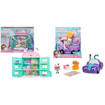 Gabby's Dollhouse, Purrfect Dollhouse with 2 Toy Figures, 8 Furniture Pieces, 3 Accessories, 2 Deliveries and Sounds & Carlita Toy Car with Pandy Paws Collectible Figure and 2 Accessories