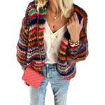 WESYY Long Sleeve Casual Striped Outerwear,womens Sleeveless Open-front Knitted Long Cardigan Vest,multicolor Open Front Knit Coat,cardigan Sweater Loose Coat (Color, L)