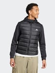 adidas Sportswear Essentials Down Hooded Jacket - Black, Black, Size S, Men