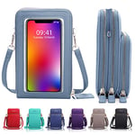 Goopai Small Crossbody Bag For Women Large Touch Screen Cell Phone Purses and Wallet,3 Main Pockets with Card Slots,2 detachable straps, Lightweight Travel Handbag (light blue)