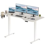 FitStand Electric Standing Desk 160x75cm, Height Adjustable Standing Desk Sit Stand Desk Home Office Desk with Memory Intelligent Control Panel/1 Hook/1 Cup Holder (White Frame+ White Desktop)