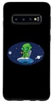 Coque pour Galaxy S10 Alien mignon buvant du café sur le vaisseau spatial drôle extraterrestre OVNI