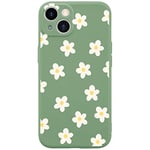 Wihytec White Daisy Phone Case for iPhone 15 PRO MAX Small Daisy Floral Case Cover Green Liquid Silicone Soft Gel Rubber Anti-Scratch Durable Girly Women Matte Phone Case Microfiber Lining