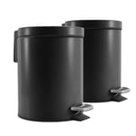 SOGA 2X Foot Pedal Stainless Steel Rubbish Recycling Garbage Waste Trash Bin Round 12L Black - Kitchen Bins - RubbishBinRound12LBlackX2