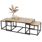 Nest of 3 Tables Coffee End Side Metal Legs Wooden Veneer Top Industrial Retro